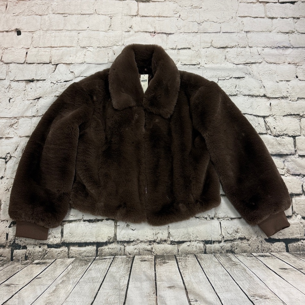 NWT Anthropologie Maeve Cropped Faux-Fur Coat Size M Brown Jacket NEW - Picture 6 of 11
